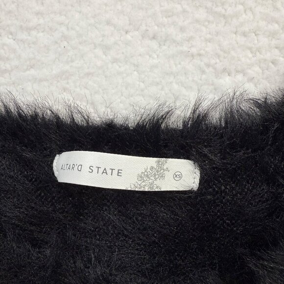 Altard State Fuzzy Eyelash Batwing Cropped Sweater Whimsigoth Black Womens XS - Picture 8 of 10